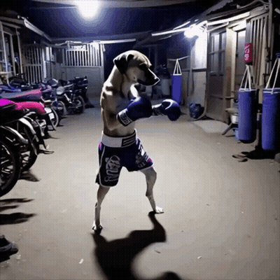 Dog In Boxing Gloves And Club Shorts GIF