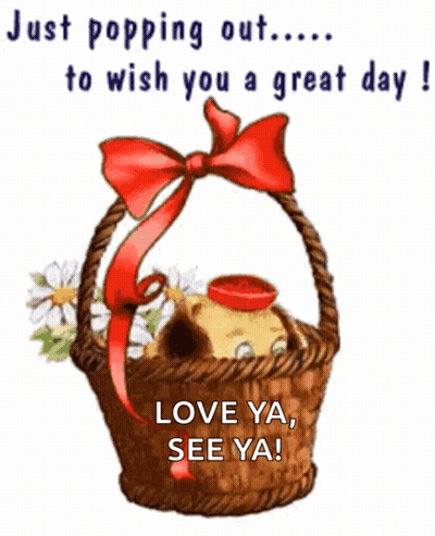 Dog In Flower Basket Saying Just Popping Out GIF