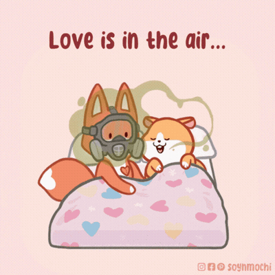 Dog In Gas Mask And Fox On Bed Love Is In The Air GIF