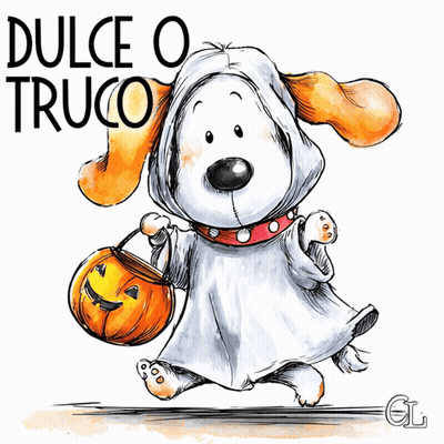 Dog In Ghost Costume Holding Pumpkin GIF
