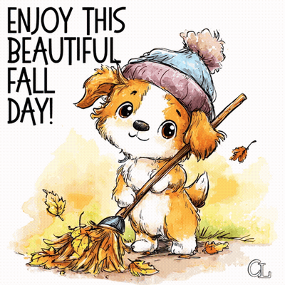 Dog In Hat Holding Broom Enjoy Fall Day GIF