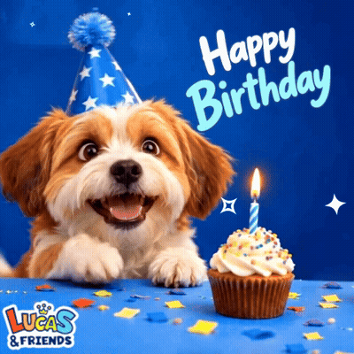 Dog In Party Hat With Cupcake GIF