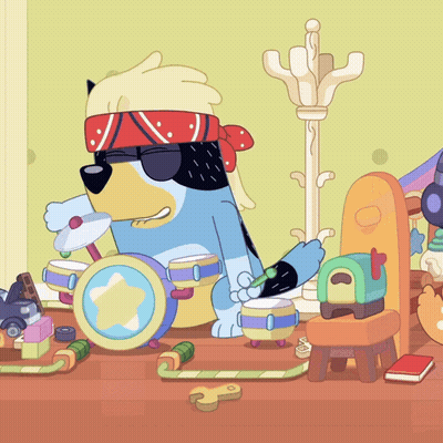 Dog In Sunglasses And Bandana Playing Drums GIF