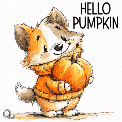 Dog In Sweater Holding Pumpkin Saying Hello Pumpkin GIF