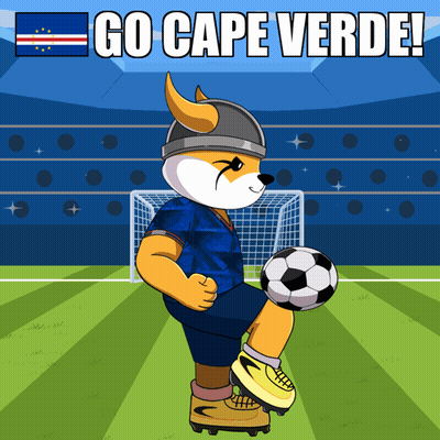 Dog Kicking Soccer Ball Saying Go Cape Verde GIF