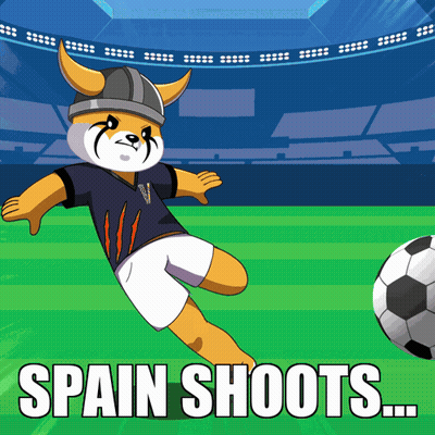 Dog Kicking Soccer Ball Saying Spain Shoots GIF
