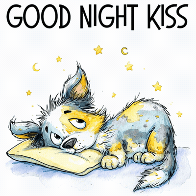 Dog Laying On Pillow Saying Good Night Kiss GIF