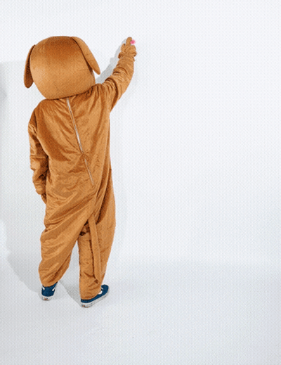 Dog Mascot Squatting In Front Of Sup GIF