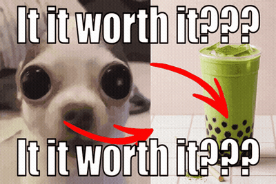 Dog Next To Green Drink Saying Worth It GIF