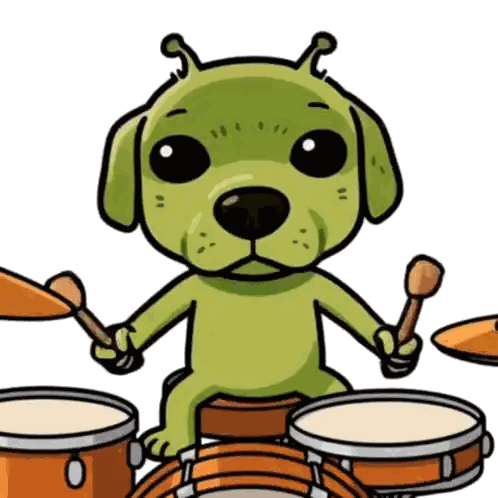Dog Playing Drums With Drumsticks Sticker