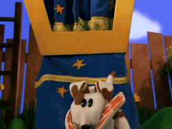 Dog Puppet Tossing Steak GIF