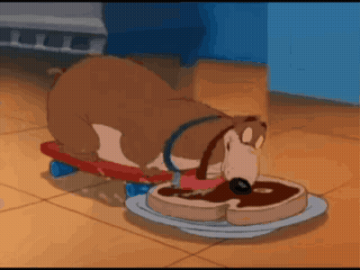Dog Riding Skateboard Next To Toast GIF