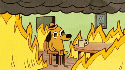 Dog Sitting At Table With Coffee By Fire GIF