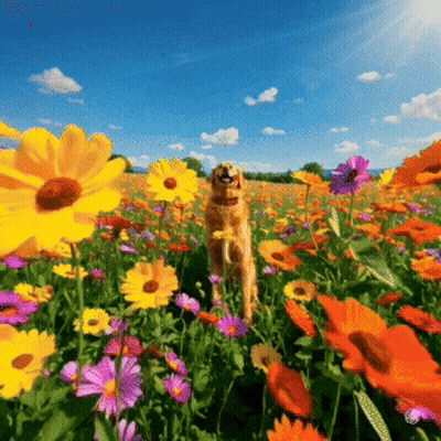 Dog Standing In Flower Field GIF
