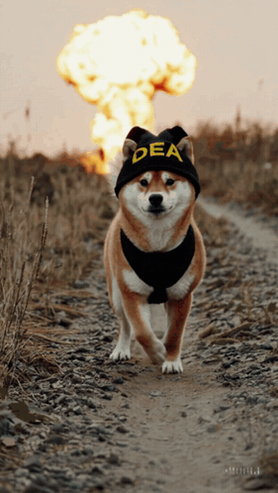 Dog Wearing Dea Hat On Dirt Road GIF
