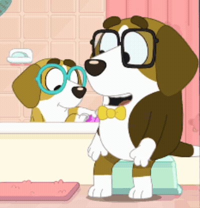 Dog Wearing Glasses And Bow Tie Brushing Teeth GIF