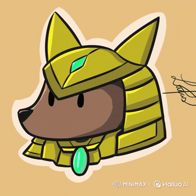 Dog Wearing Gold Helmet With Green Emerald GIF