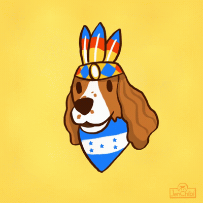 Dog Wearing Headdress And Star Bandana GIF