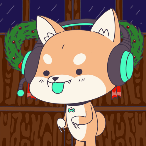 Dog Wearing Headphones With Wreath GIF