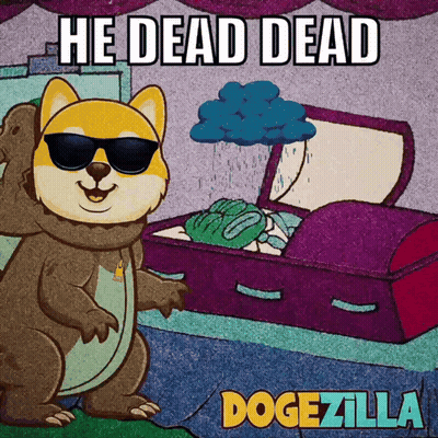 Dog Wearing Sunglasses Next To Coffin Dead Dogezilla GIF