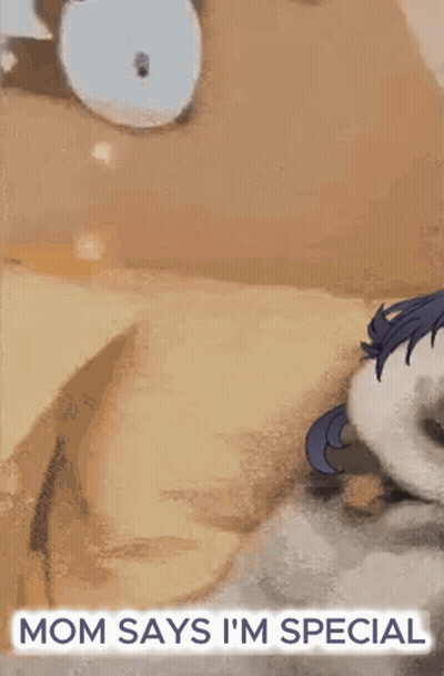 Dog With Blue Haired Angel On Bed GIF