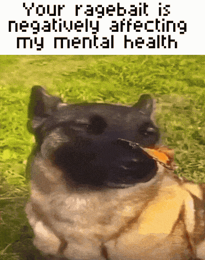 Dog With Caption Your Ragebait Is Negatively Affecting My Mental Health GIF