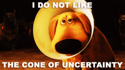 Dog With Cone Saying I Do Not Like The Cone Of Uncertainty GIF