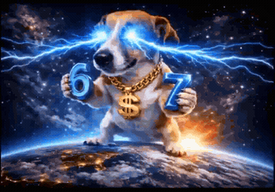 Dog With Gold Chain And Dollar Sign Holding 6 And 7 GIF