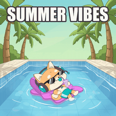 Dog With Headphones Floating In Pool Summer Vibes GIF
