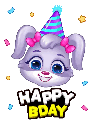 Dog With Party Hat And Happy Bday Text Sticker