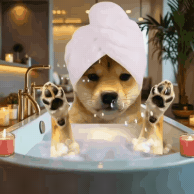 Dog With Towel On Head Taking Bath GIF