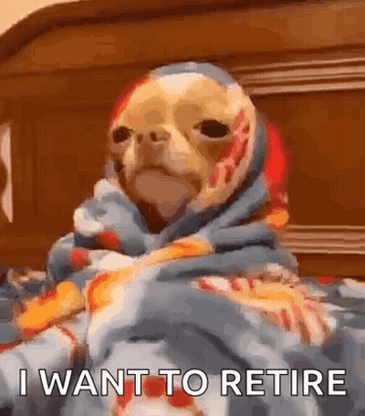 Dog Wrapped In Blanket Says I Want To Retire GIF