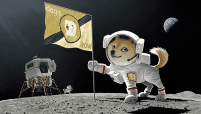 Doge In Space Suit Holding Wow Flag GIF