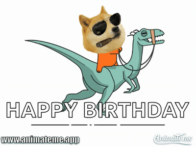 Doge Riding Dinosaur Happy Birthday GIF