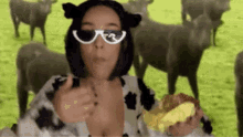 Doja Cat Eating Burger Cows Farm Background GIF