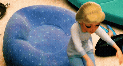 Doll On Blue Bean Bag Chair With Stars GIF