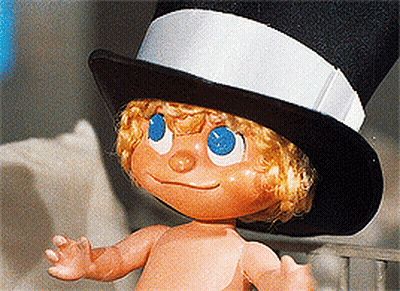Doll With Blue Eyes And Top Hat GIF