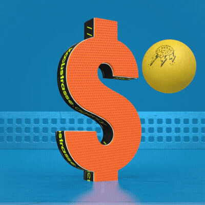 Dollar Sign On Tennis Net With Yellow Ball GIF