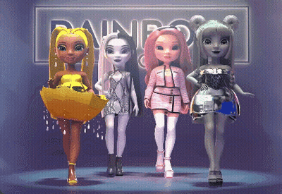 Dolls In Front Of Rainbow Sign GIF
