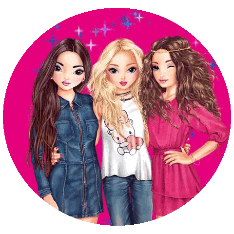 Dolls Standing In Pink Circle Sticker