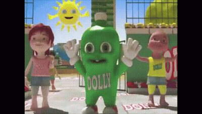 Dolly Mascot Surrounded By Children GIF