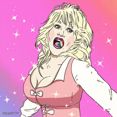 Dolly Parton Cartoon With Rainbow In Mouth GIF
