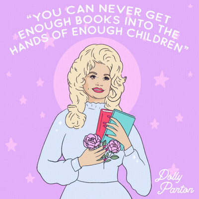 Dolly Parton Holding Books And Flowers Saying You Can Never Get Enough Books Into The Hands GIF