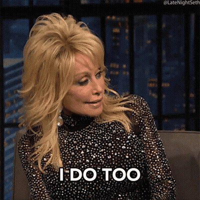 Dolly Parton Saying I Do Too In Black Dress GIF
