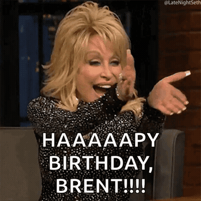 Dolly Parton Says Happy Birthday Brent Pointing At Camera GIF