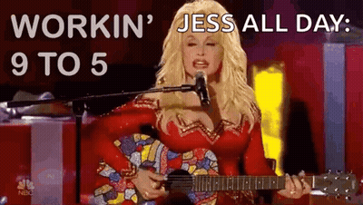 Dolly Parton Singing Into Microphone With Guitar And Red Dress GIF