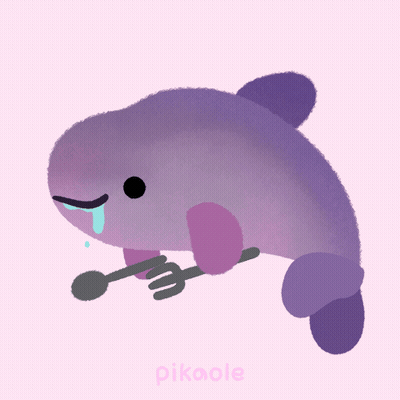 Dolphin Holding Fork And Spoon Pikaole GIF
