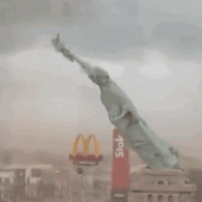 Dolphin Statue Flying Over McDonald's Restaurant GIF