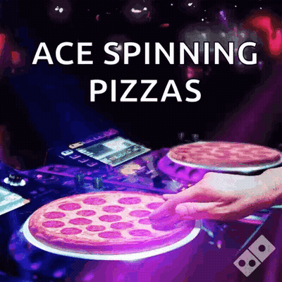 Domino's Pizza Ad Person Spinning Two Pizzas GIF