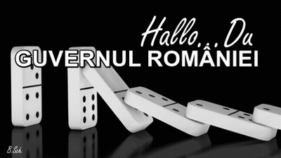 Dominoes Falling In A Row With The Words Hallo Du Governul Romaniei Written Above Them GIF